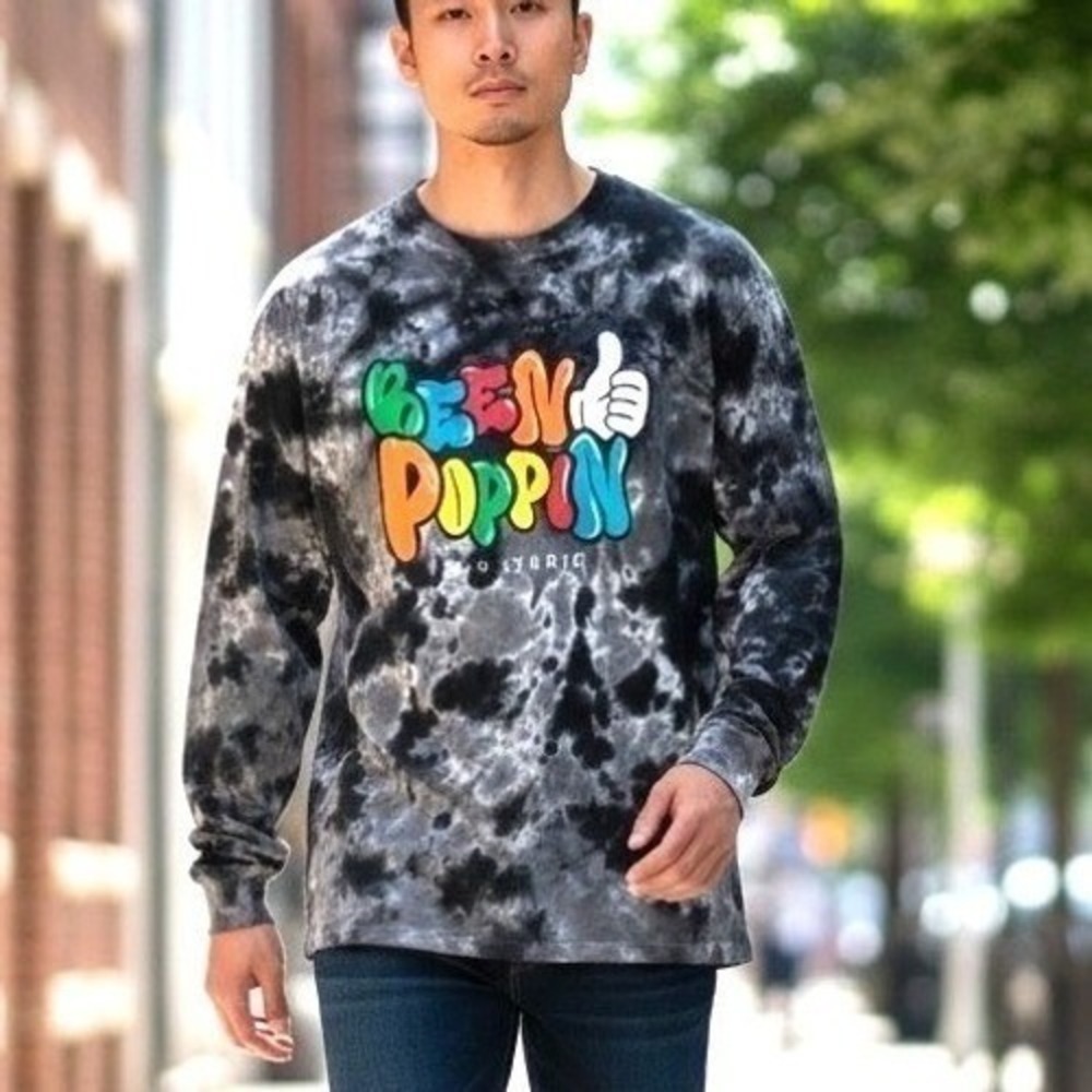 Rebel Minds Been Poppin Long Sleeve Shirt‎ Mens 2XL Black Grey Tie Dye Excellent